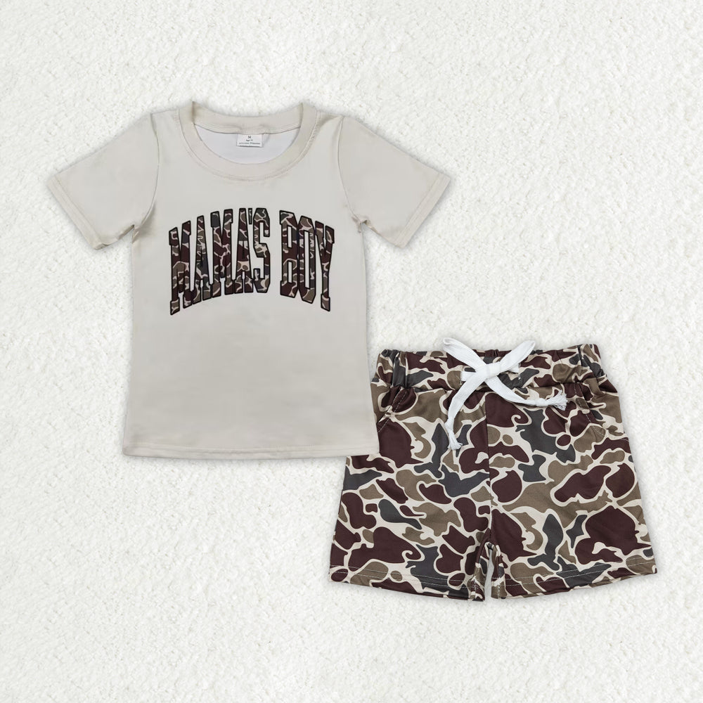 Baby Boys Southern Dark Khaki Camo Mama's Boy Top Pockets Shorts Summer Hunting Clothes Sets