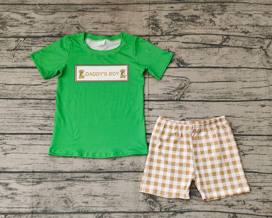 Baby Boys Daddy's Boy Dogs Top Checkered Shorts Clothes Sets