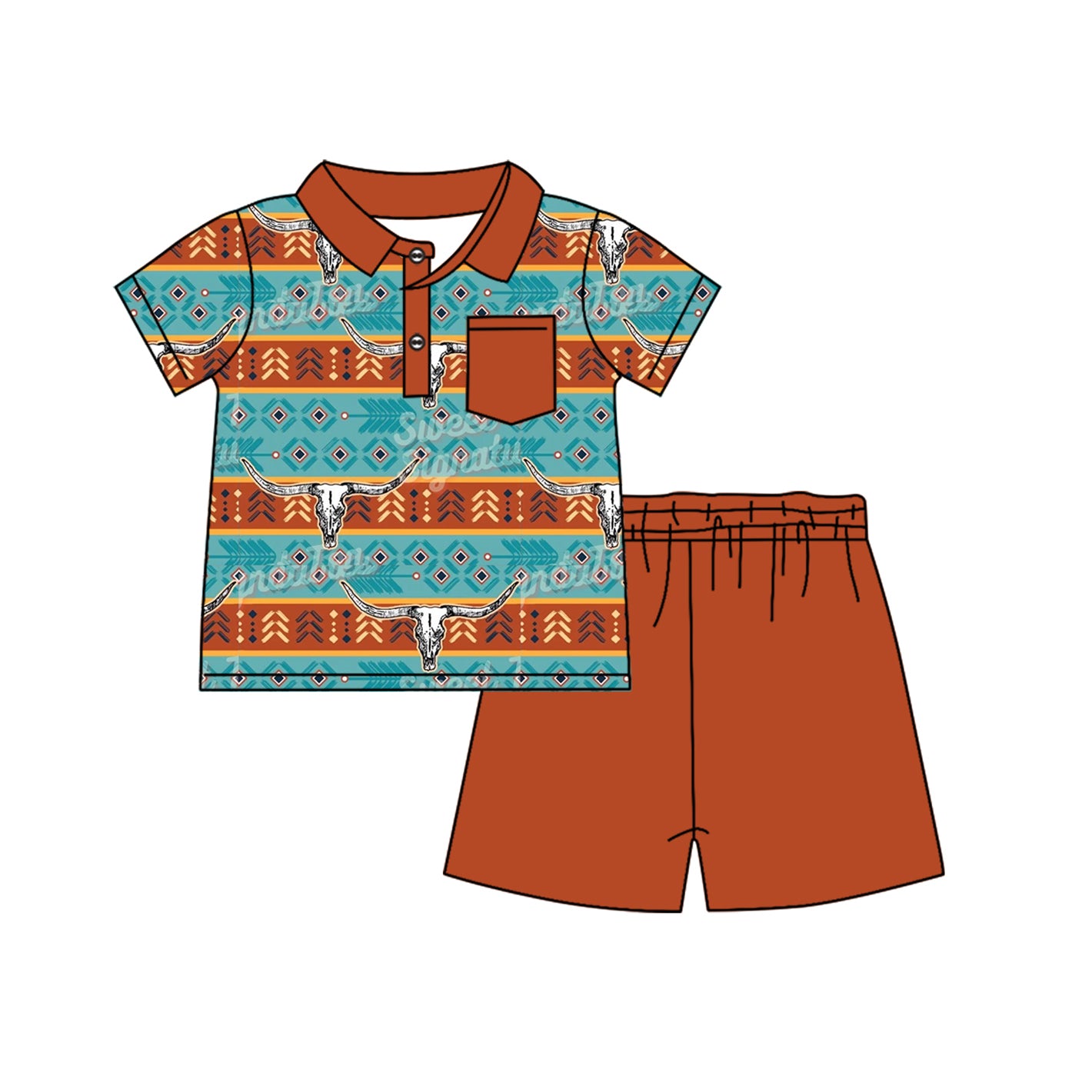 Baby Boys Western Cow Aztec Shirt Top Shorts Clothes Sets Preorder