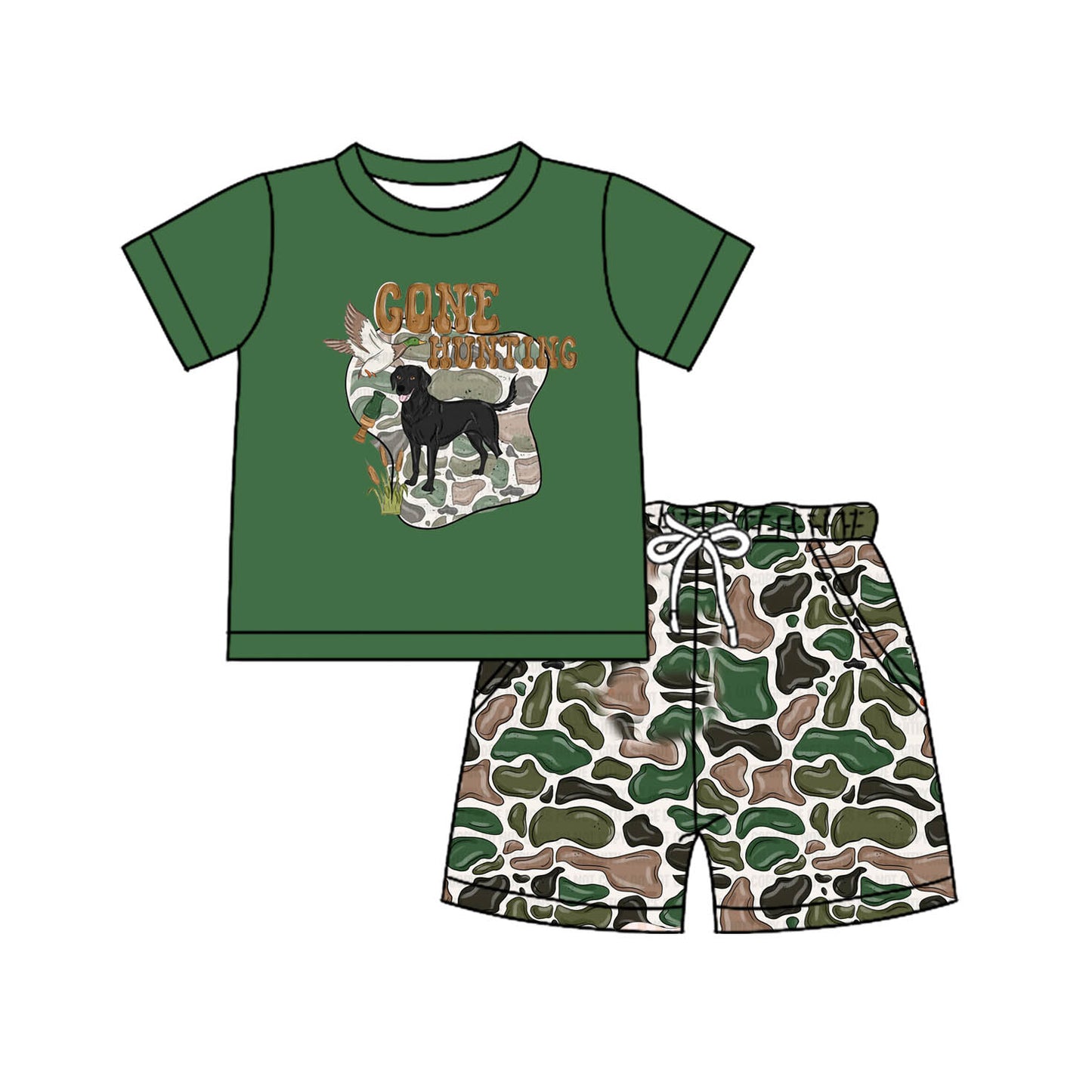 Baby Boys Hunting With Daddy Dog Top Camo Shorts Clothes Sets Preorder