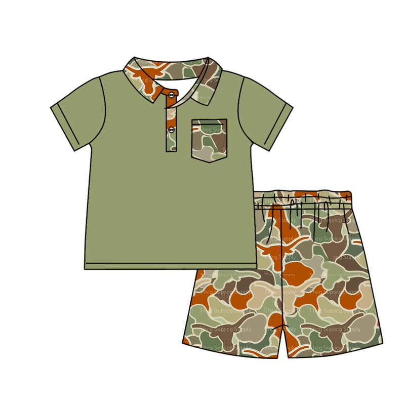 Baby Boys Green Cow Camo Top Shorts Clothes Sets Preorder