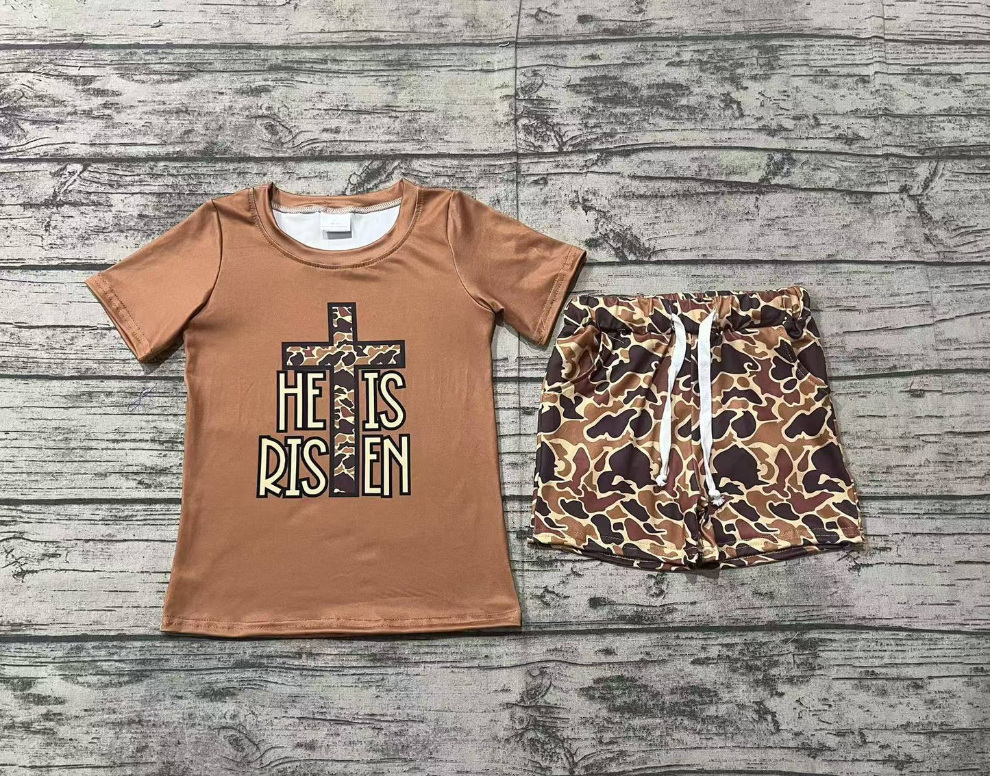 Baby Boys He Is Risen Cross Camo Shirt Shorts Clothes Sets