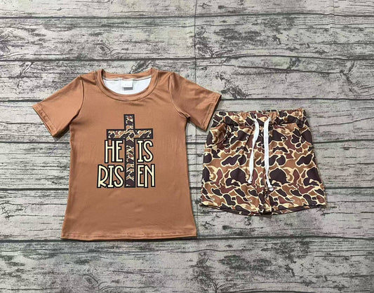 Baby Boys He Is Risen Cross Camo Shirt Shorts Clothes Sets