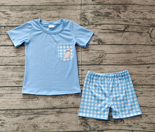 Baby Boys Blue Dog Pocket Shirt Shorts Clothes Sets