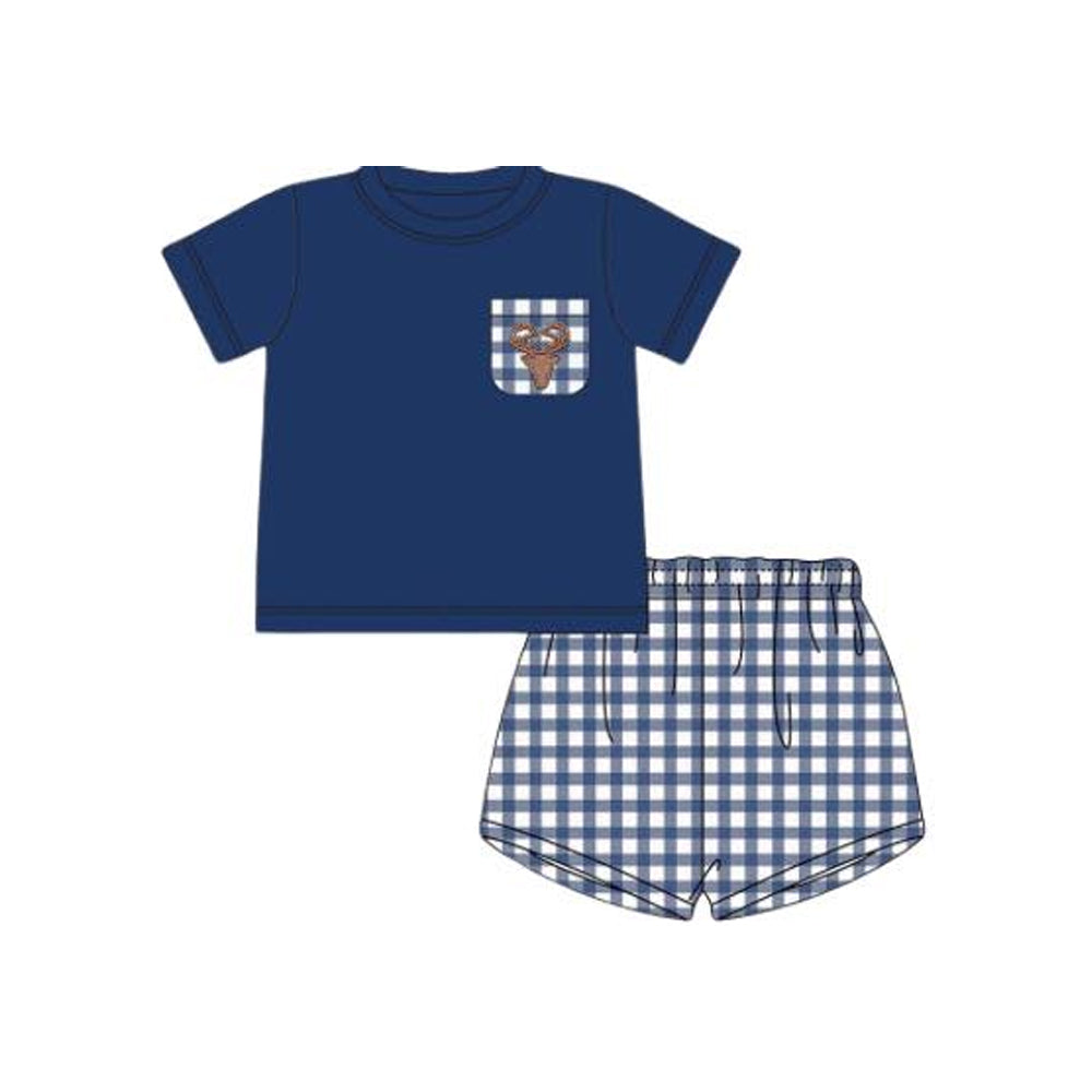 Baby Boys Navy Deer Pocket Shirt Shorts Clothes Sets Preorder