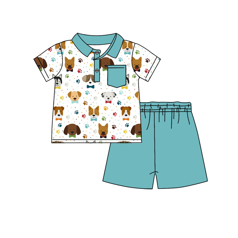 Baby Boys Dogs Pocket Shirt Shorts Clothes Sets Preorder