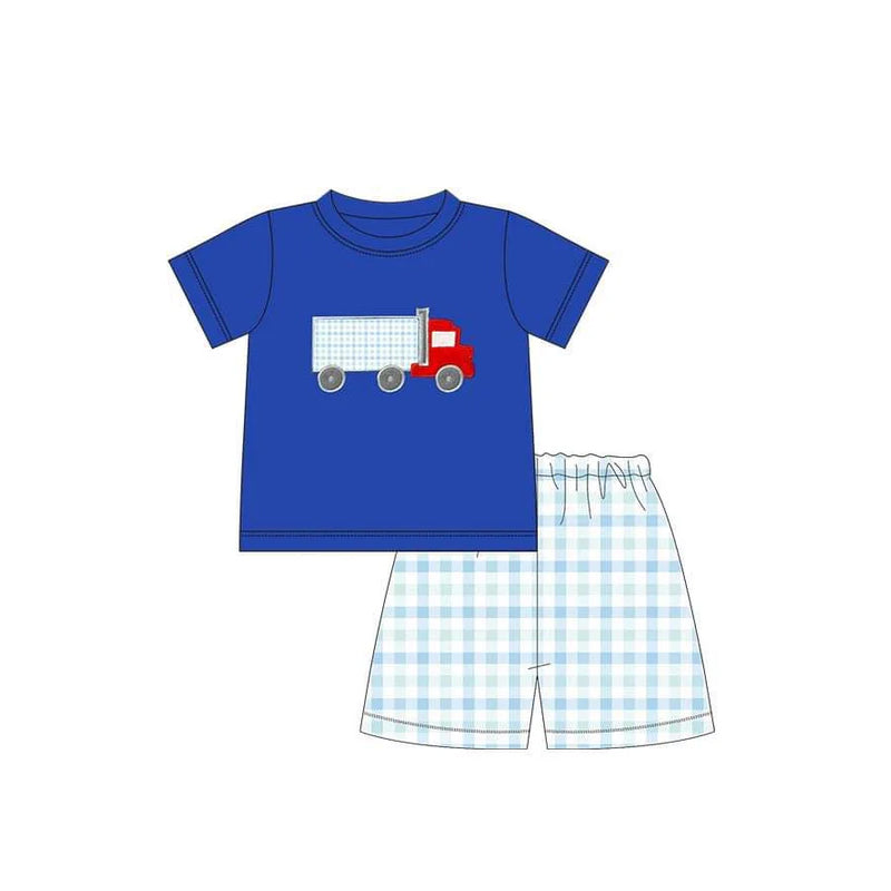 Baby Boys Blue Truck Shirt Checkered Shorts Clothes Sets Preorder