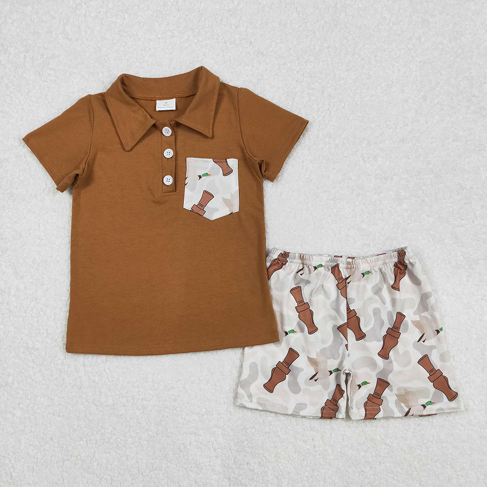 Sibling Baby Boys Brown Duck Calls Camo Hunting Rompers Clothes Sets