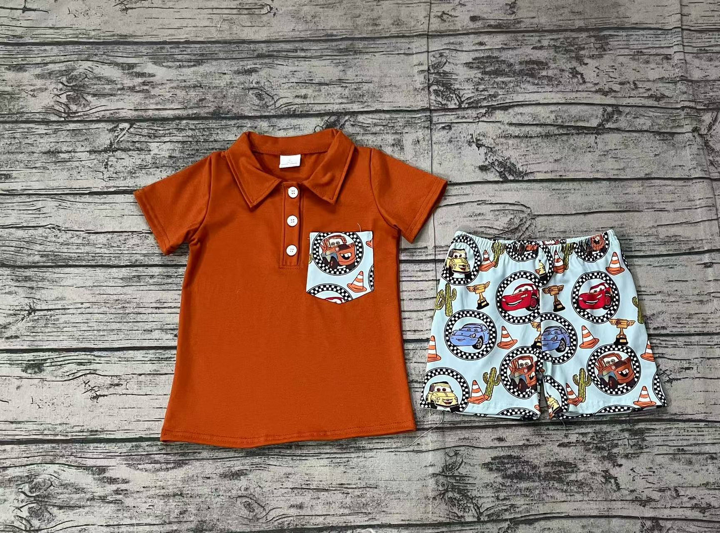 Baby Boys Pocket Shirts Western Racing Car Cactus Shorts Clothes Sets