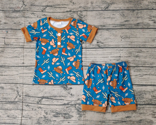 Baby Boys Western Highland Cow Cactus Shirts Shorts Pajamas Clothes Sets