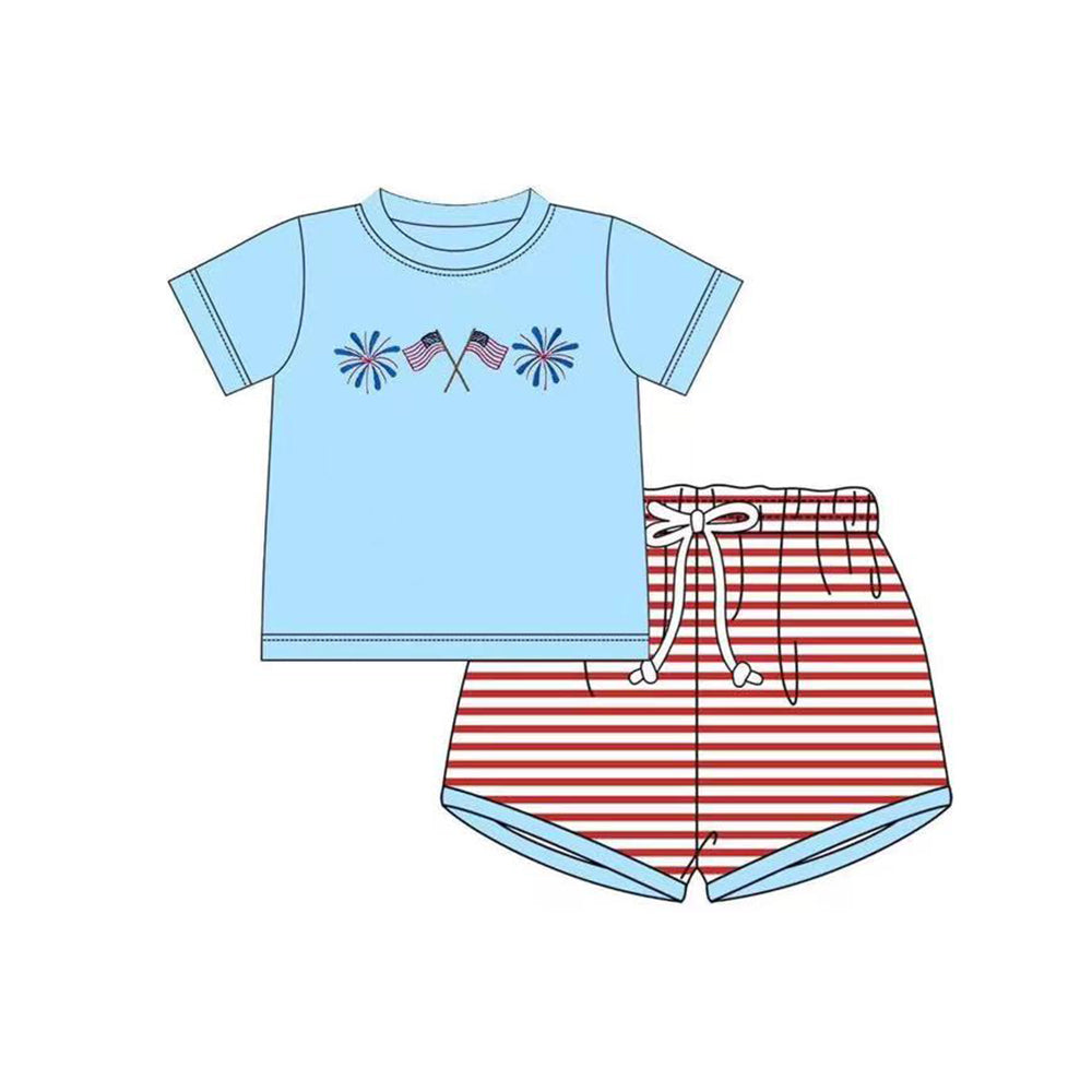 Baby Boys Flag Fireworks Shirt 4th Of July Shorts Sets Preorder