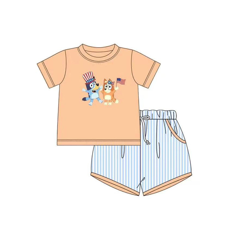 Baby Boys Orange Shirt 4th Of July Dogs Shorts Preorder