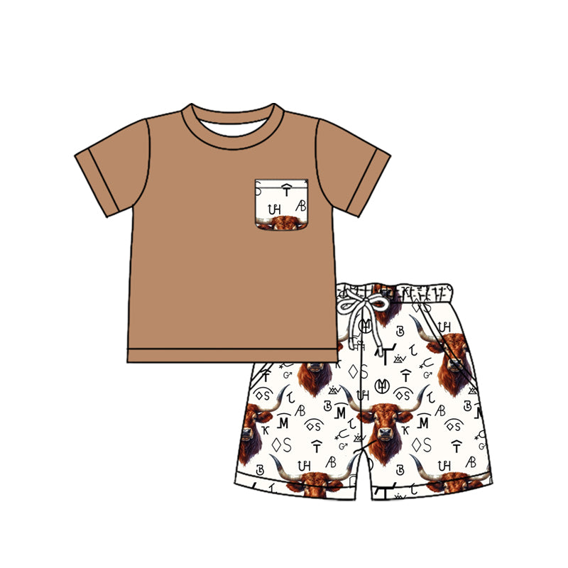 Baby Boys Western Cow Branded Top Shorts Clothes Sets Preorder