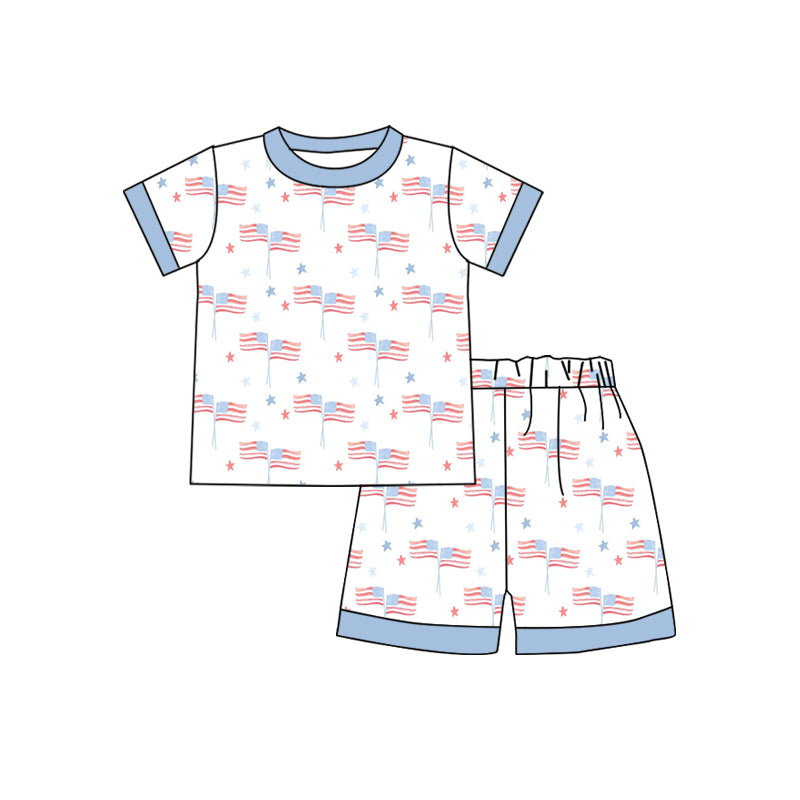 Baby Boys Flag Bows Stars Shirt Shorts Pajamas Clothes Sets Preorder