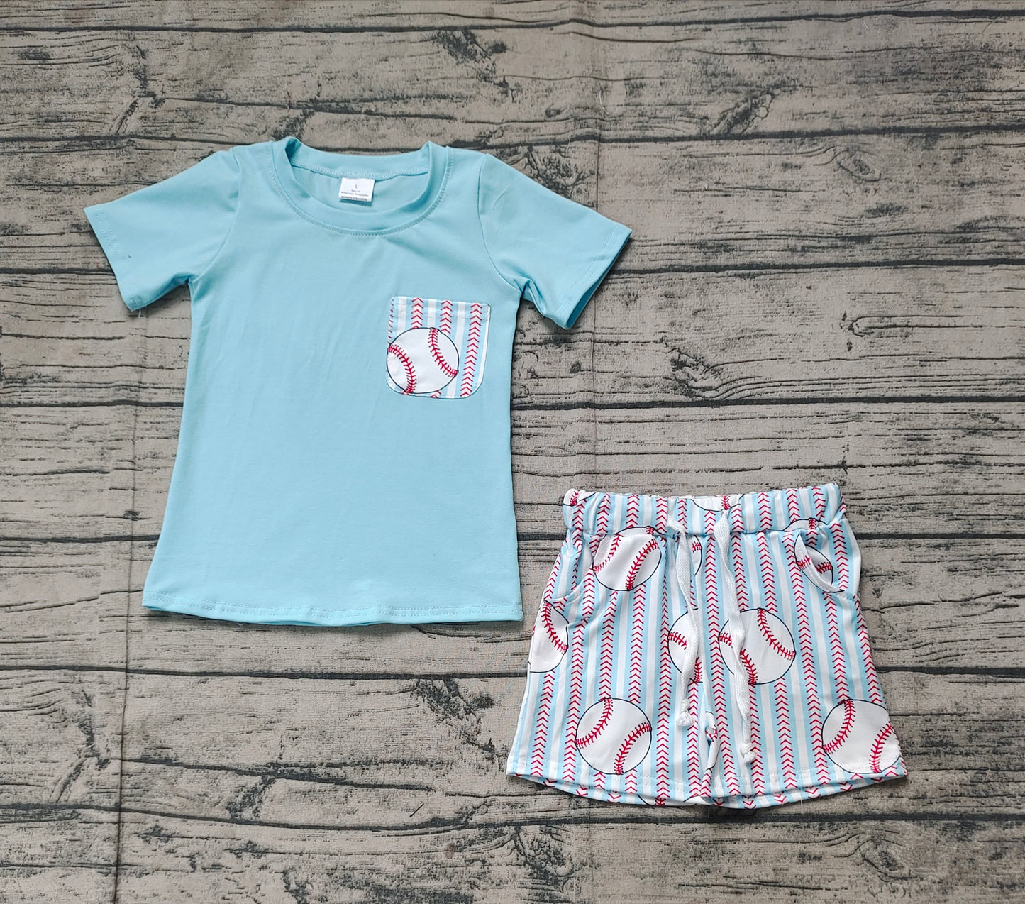 Baby Boys Aqua Pocket Top Baseball Stripes Shorts Clothes Sets