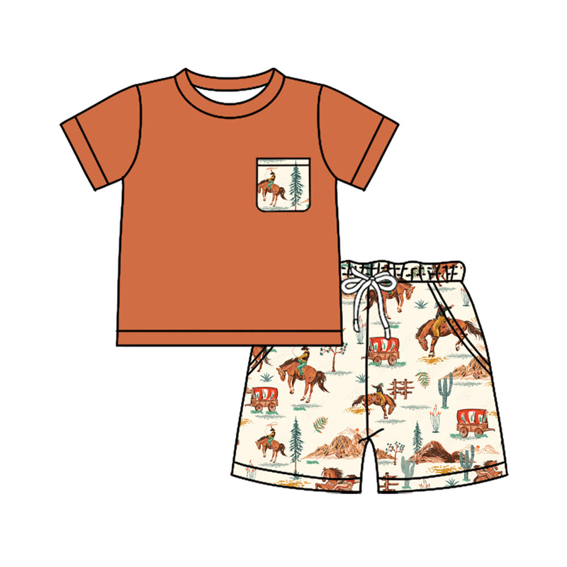 Baby Boys Brown Pocket Top Rodeo Shorts Clothes Sets Preorder