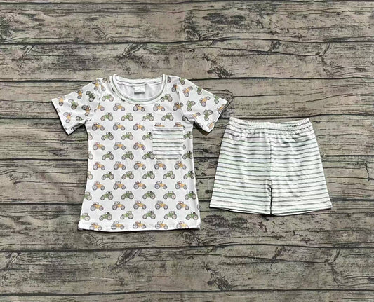 Baby Boys Farm Trucks Pocket Shirt Top Tee Shorts Clothes Sets