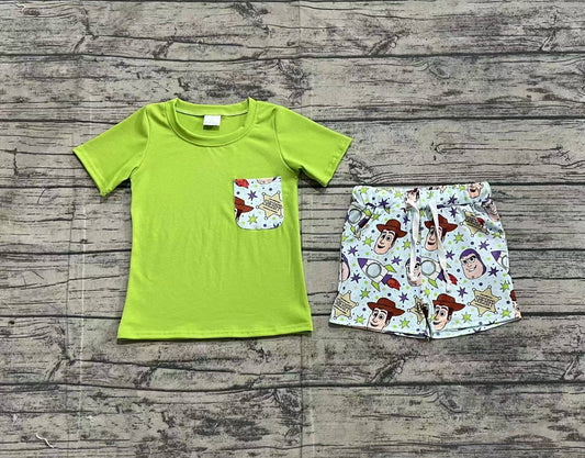 Baby Boys Green Cartoon Toys Shirt Tops Shorts Clothes Sets