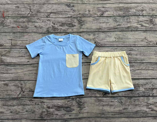 Baby Boys Blue Pocket Top Stripes Pockets Shorts Clothes Sets