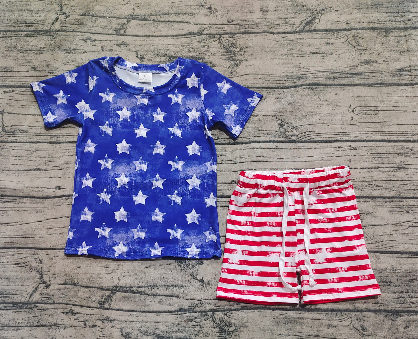 Baby Boys Blue Short Sleeves Stars Shirt Red Stripe Shorts 4th Of July Sets