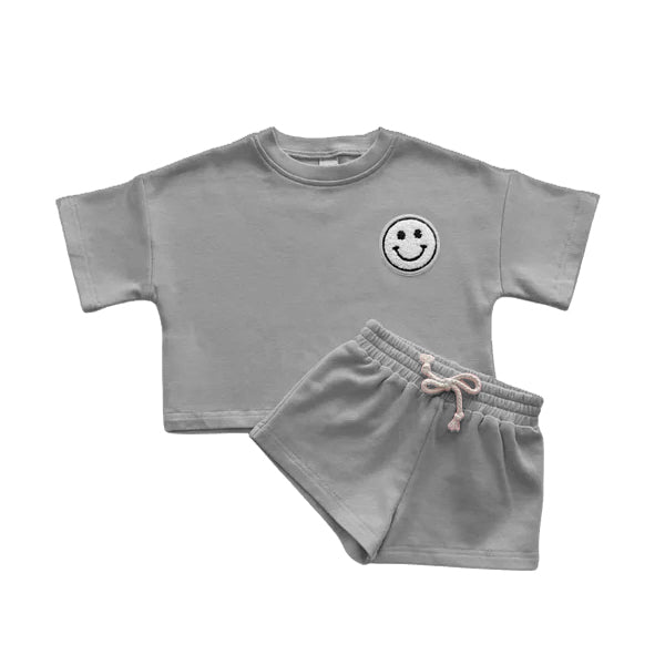 Preorder moq 5 Baby Boys Gray Short Sleeves Smile Top Short Pajamas Set