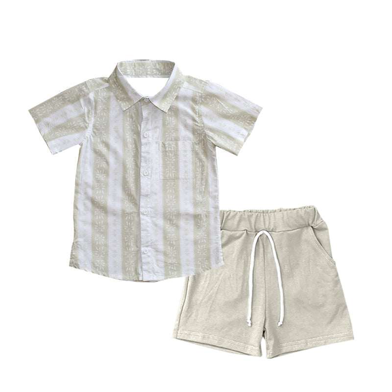 Baby Boys Floral Button Shirt Top Khaki Pockets Short Set Preorder