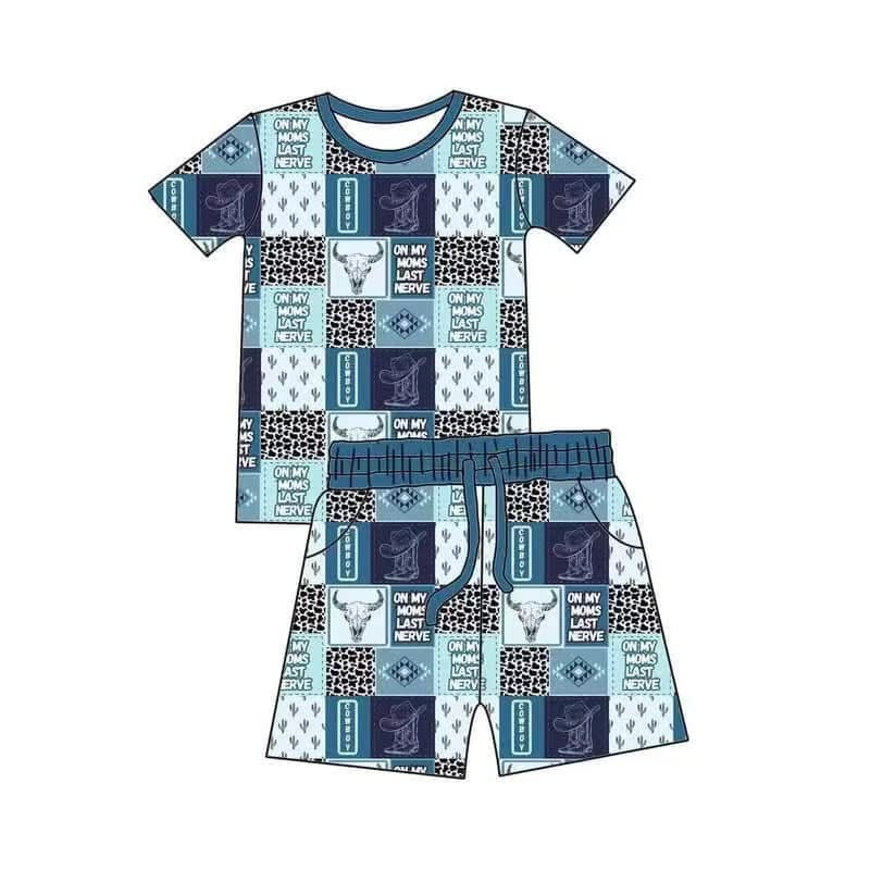 Baby Boys Cactus Bull Skull Plaid Top Short Set Preorder
