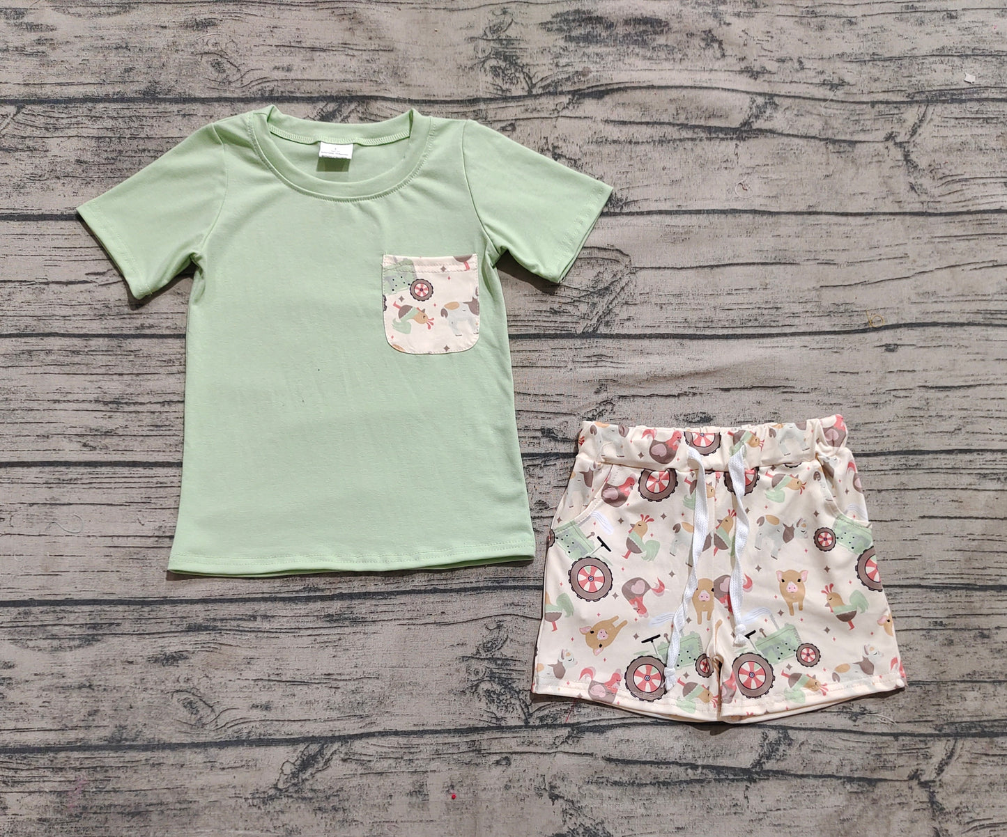 Baby Boys Pocket Top Chicks Pigs Short Farm Sets