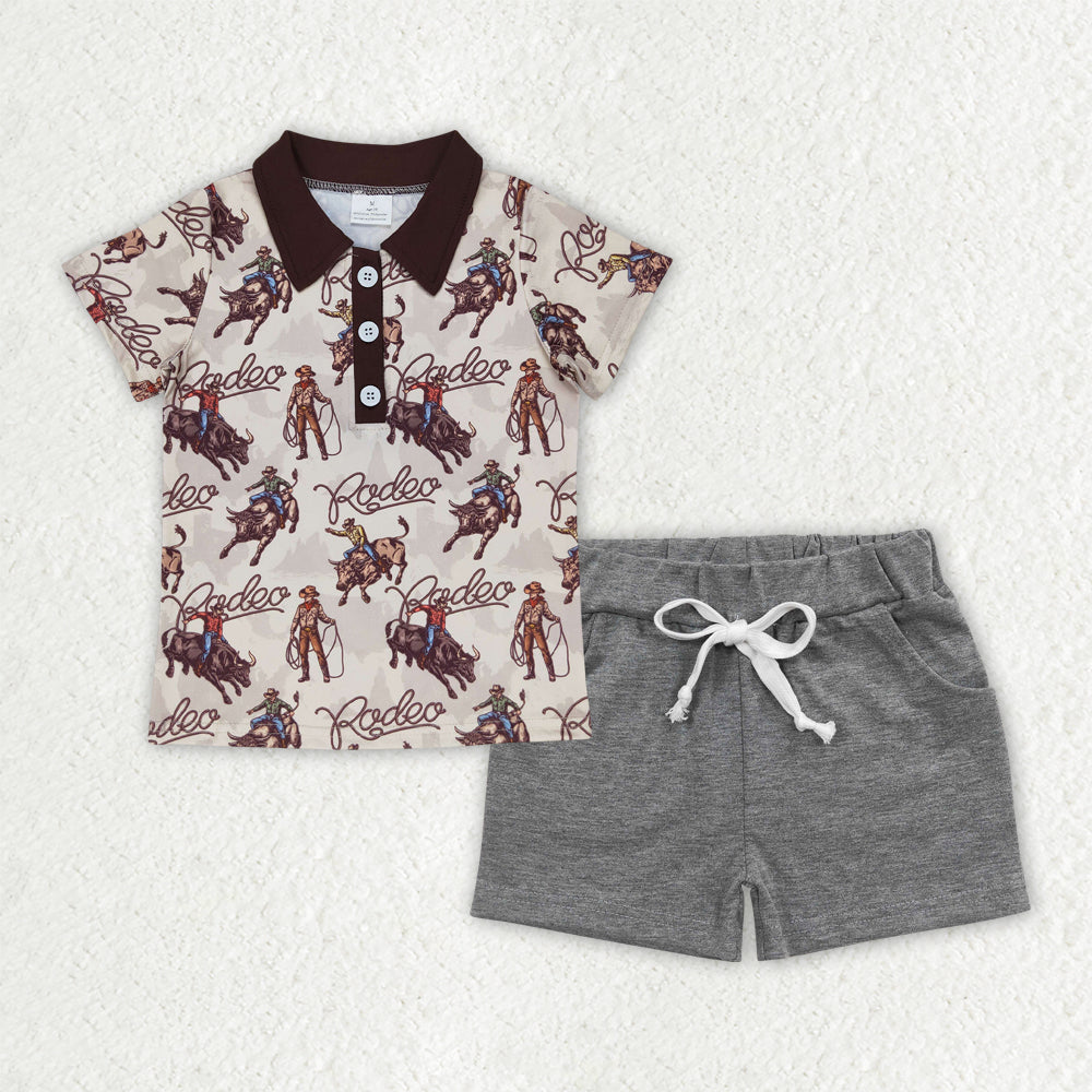 Baby Boys Western Rodeo Pullovers Shirt Grey Shorts Outfits Sets