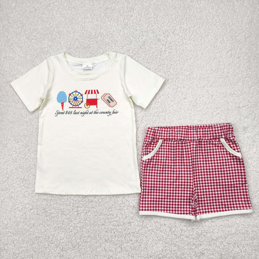 Sibling Baby Kids Ice Cream Store Top Red Plaid Pockets Shorts Sets Rompers