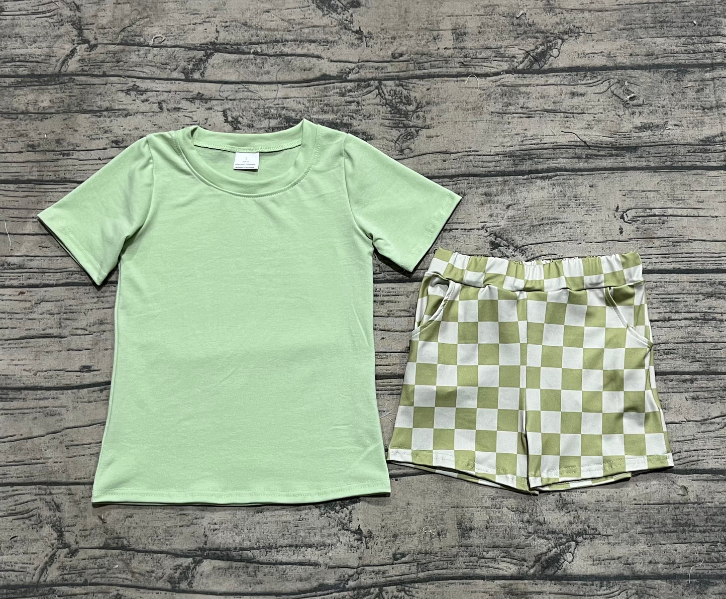 Baby Boys Green Short Sleeves Top Plaid Shorts Sets