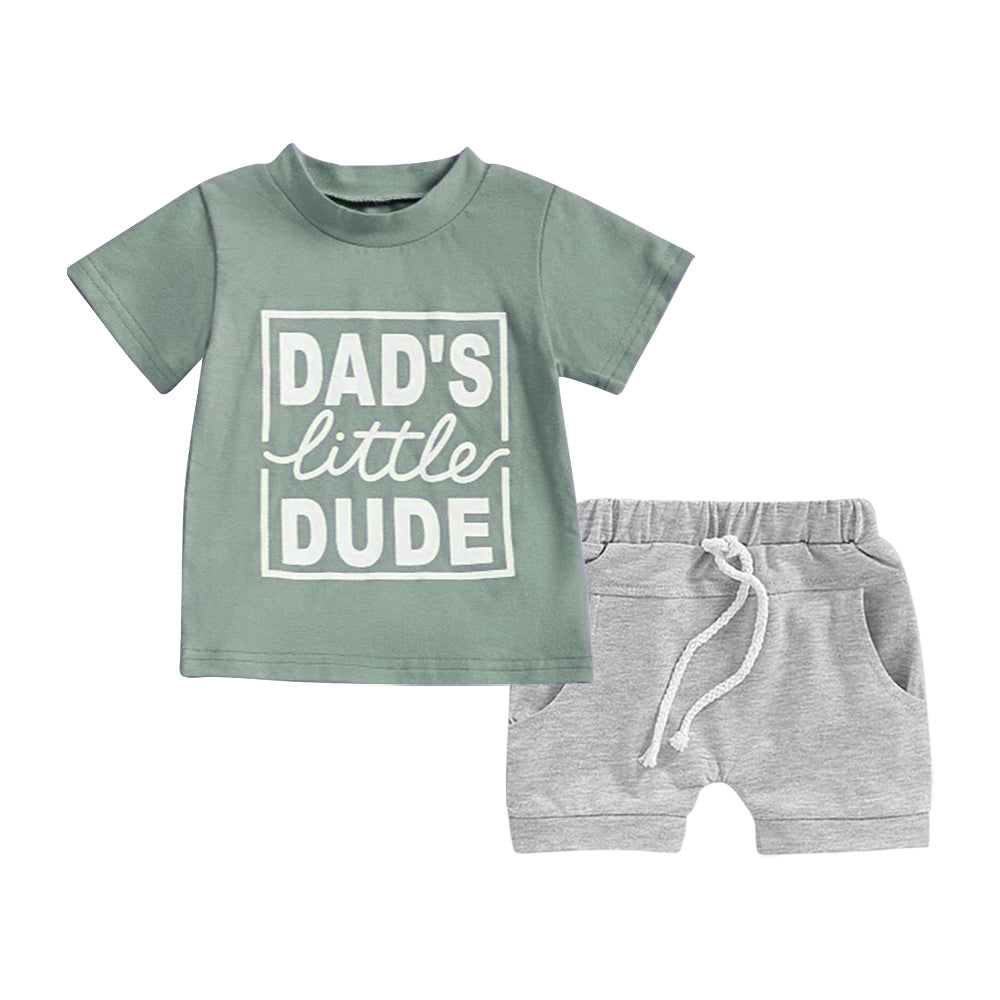 Baby Boys Aqua Short Sleeves Dad's Litter Top Gray Pockets Short Set Preorder