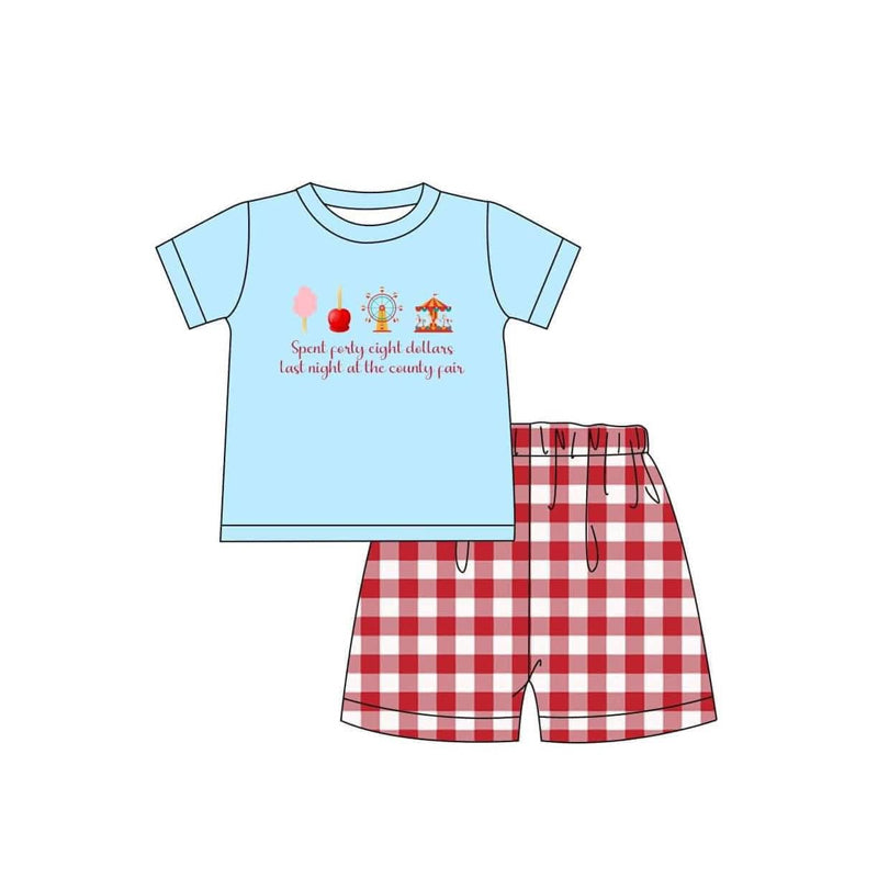 Preorder moq 5 Baby Boys Blue Short Sleeves Park Top Red Plaid Short Set