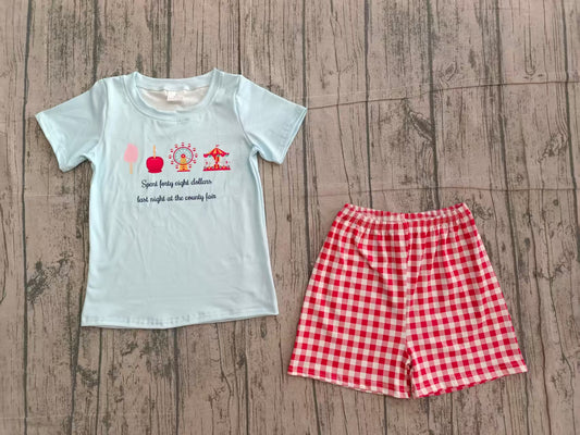 Baby Boys Blue Short Sleeves Parks Top Red Plaid Short Clothes Set