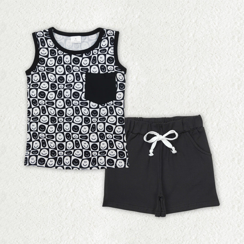 Baby Boys Black Smiles Pocket Top Pockets Short Sets