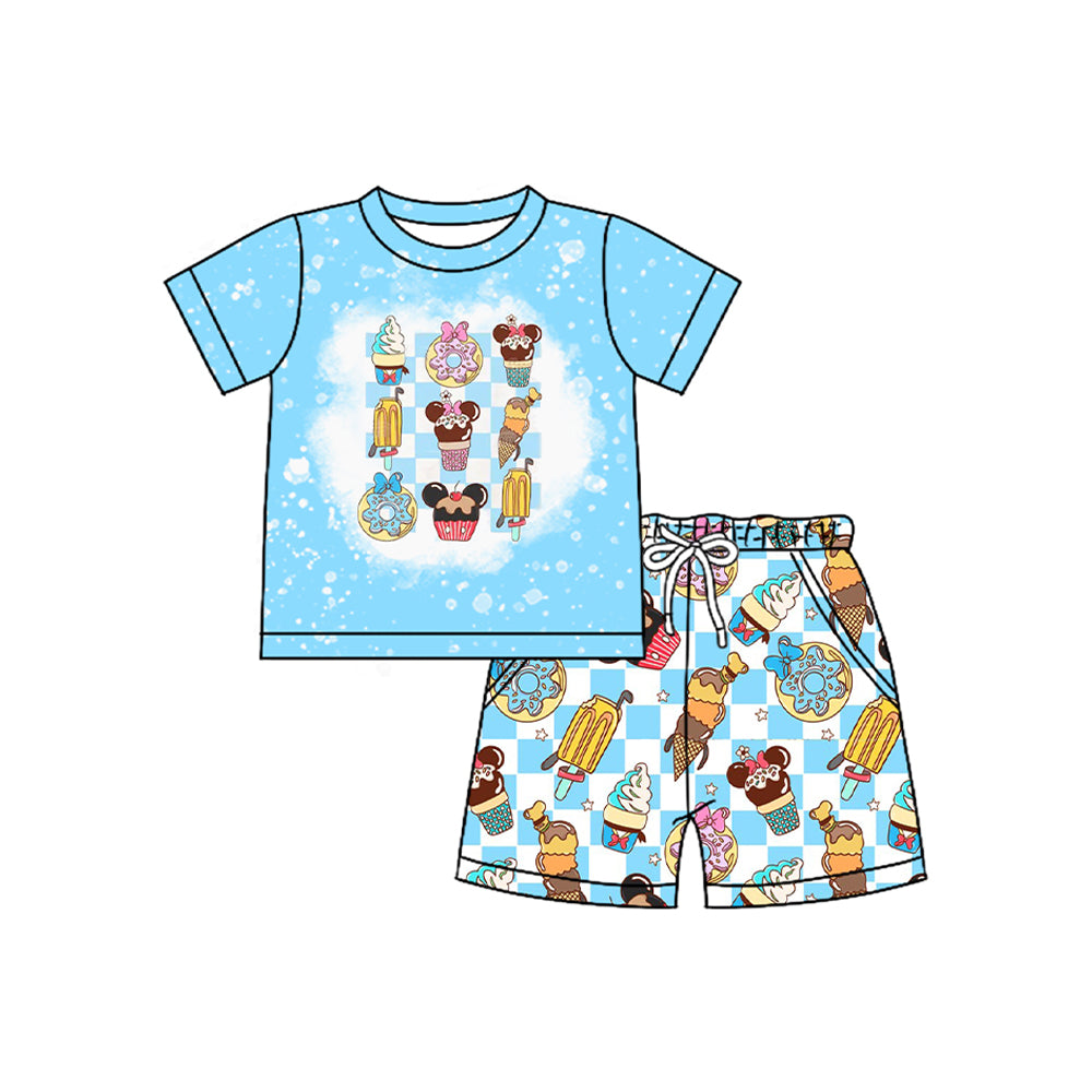 Baby Boys Blue Short Sleeves Cartoon Mouse Ice Cream Top Pockets Short Set Preorder