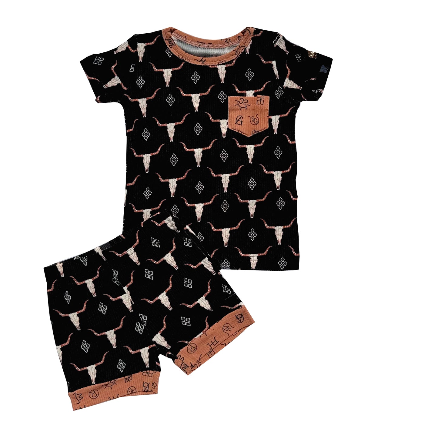 Baby Boys Aztec Bull Skulls Pockets Top Shorts Western Pajamas Sets Preorder