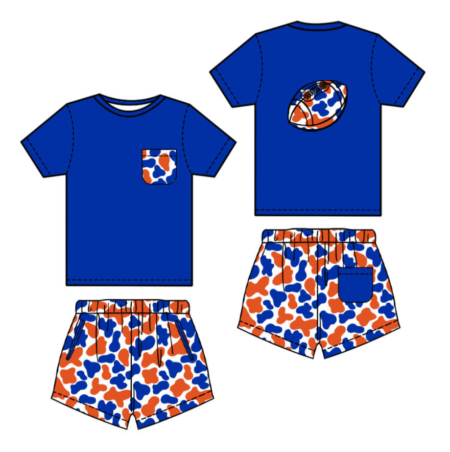 Baby Boys Blue Orange Camo Pockets Back Football Shorts Team Clothes Sets