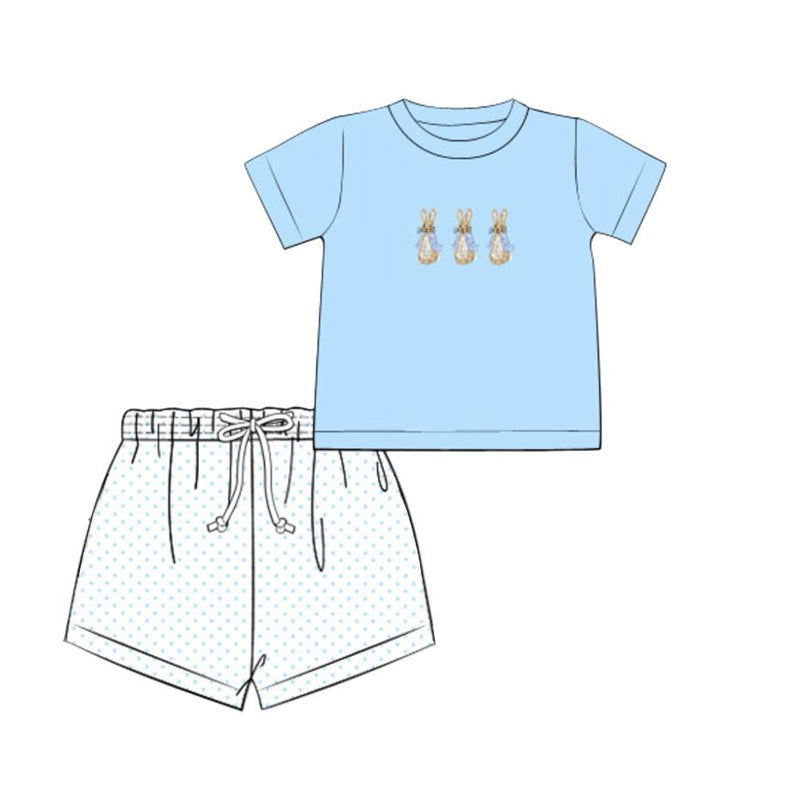 Baby Boys Blue Rabbits Top Polka Dots Shorts Easter Clothes Sets Preorder