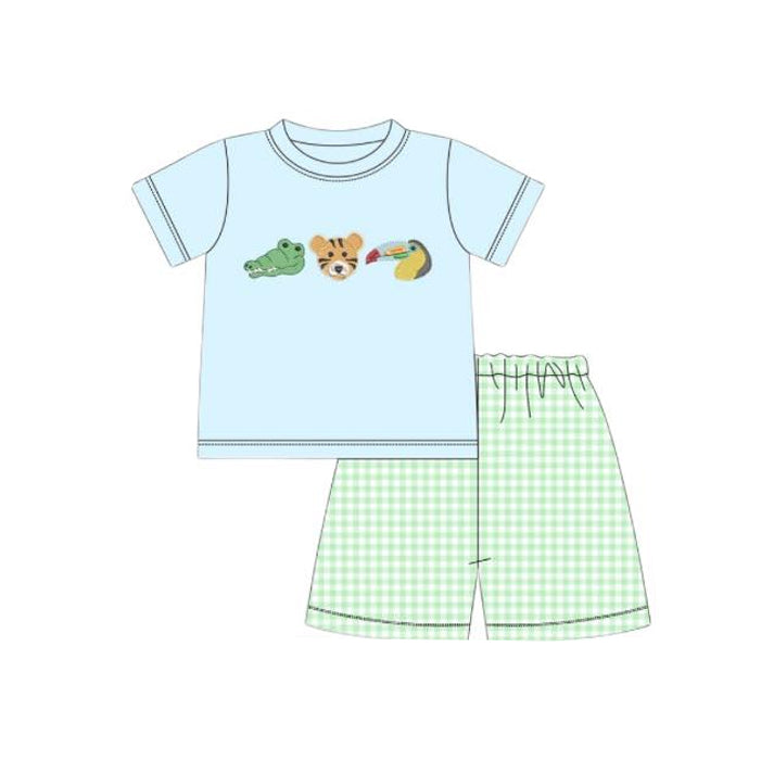 Baby Boys Crocodile Tigers Top Checked Shorts Clothes Sets Preorder