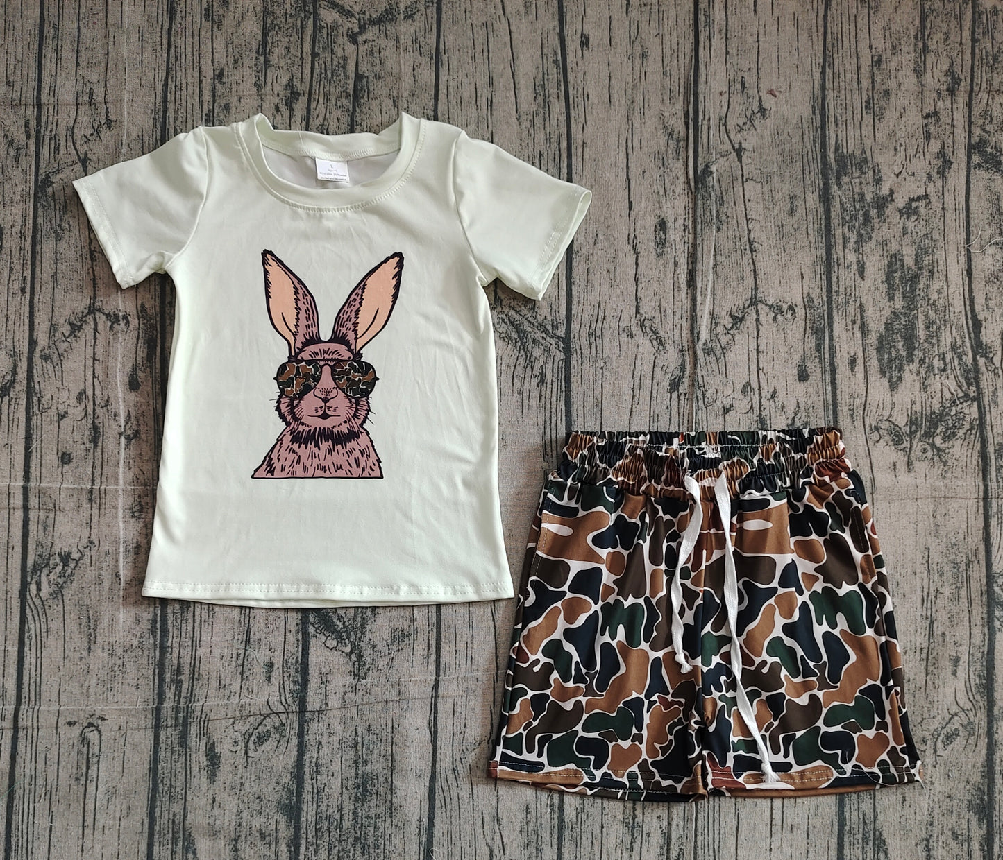 Baby Girls Rabbits Shirts Dark Brown Camo Pockets Short Easter Clothes Sets