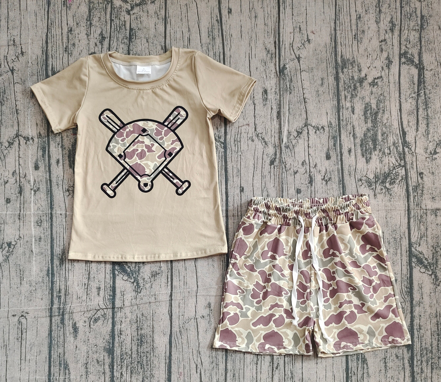 Baby Girls Southern Khaki Camo Baseballs Top Pockets Shorts Team Clothes Sets
