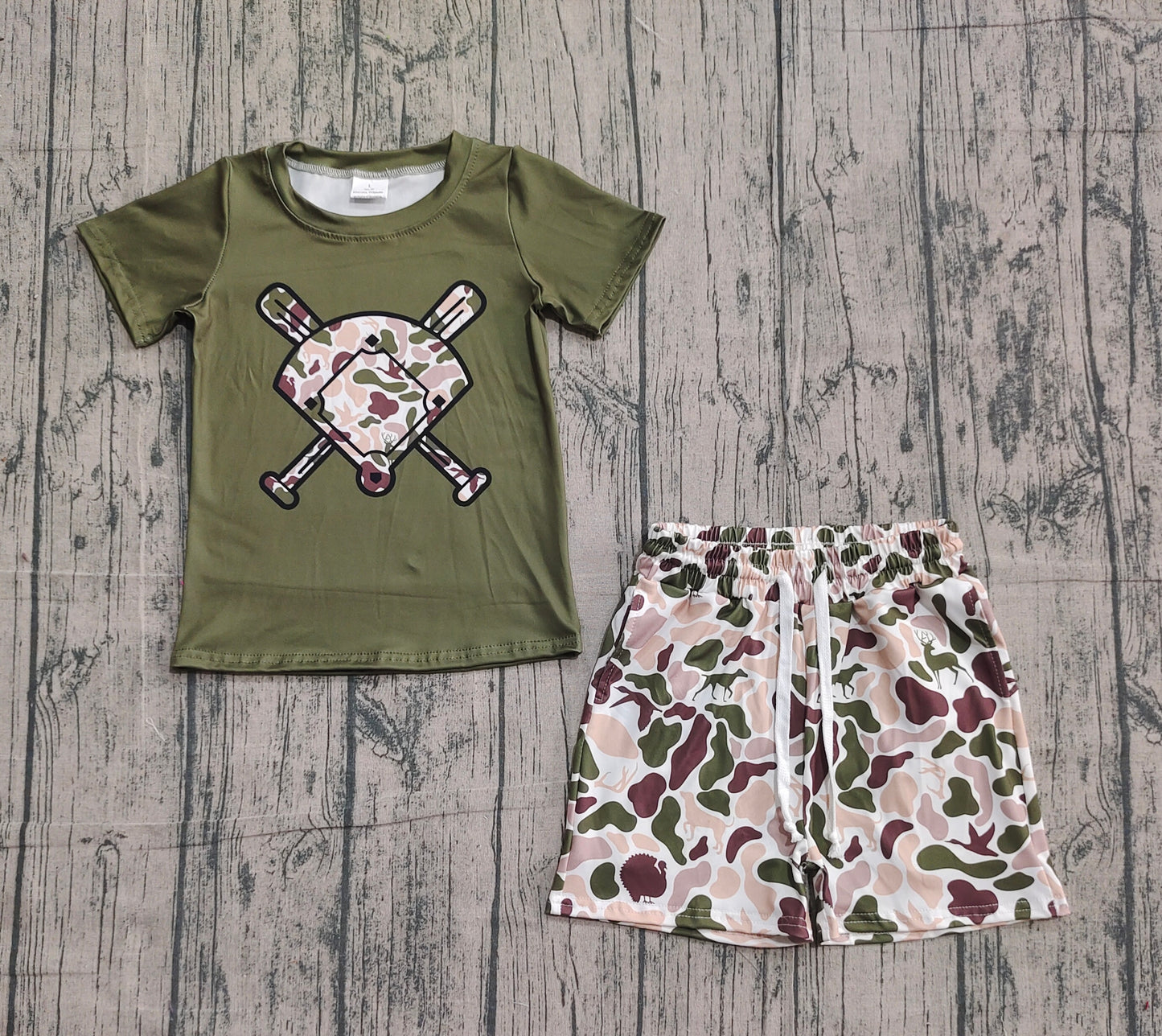 Baby Girls Deer Dogs Ducks Camo Baseball Top Pockets Shorts Team Clothes Sets