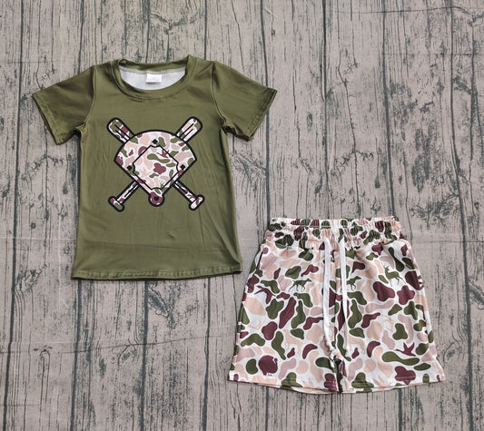 Baby Girls Deer Dogs Ducks Camo Baseball Top Pockets Shorts Team Clothes Sets