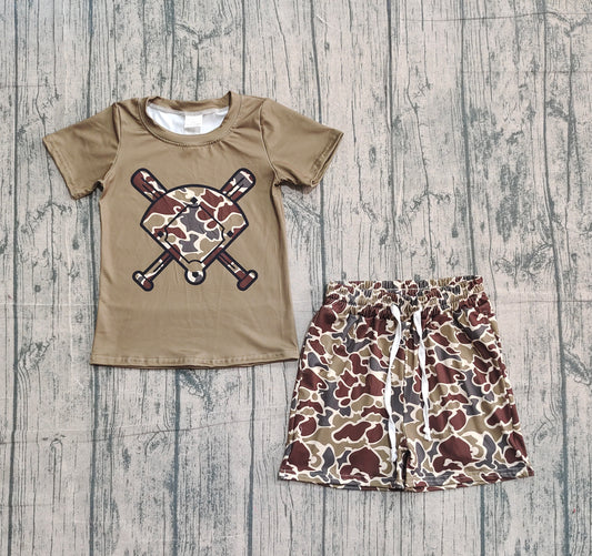 Baby Girls Southern Dark Khaki Camo Baseballs Top Pockets Shorts Team Clothes Sets