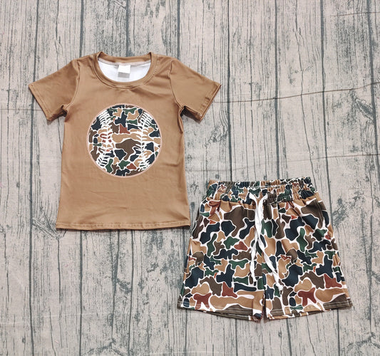 Baby Girls Dark Brown Camo Baseball Top Shorts Team Clothes Sets