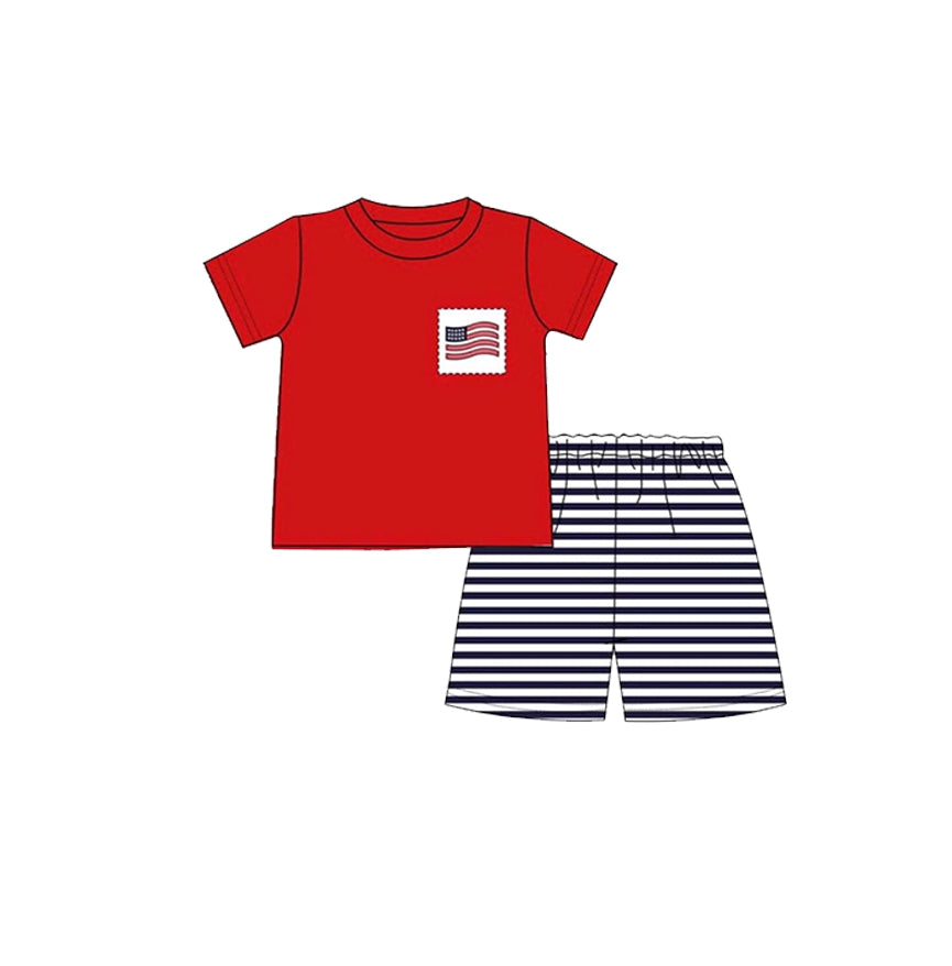 Baby Boys Flag Pocket Top Stripe Shorts July 4th Clothes Sets Preorder