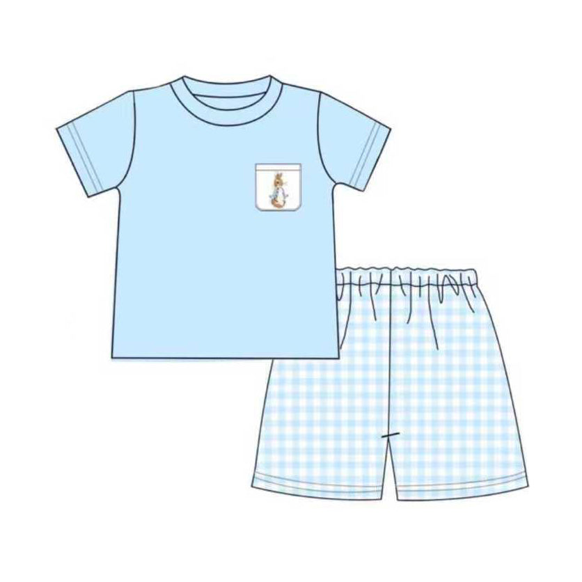 Baby Boys Rabbits Pocket Top Checked Shorts Easter Clothes Sets Preorder