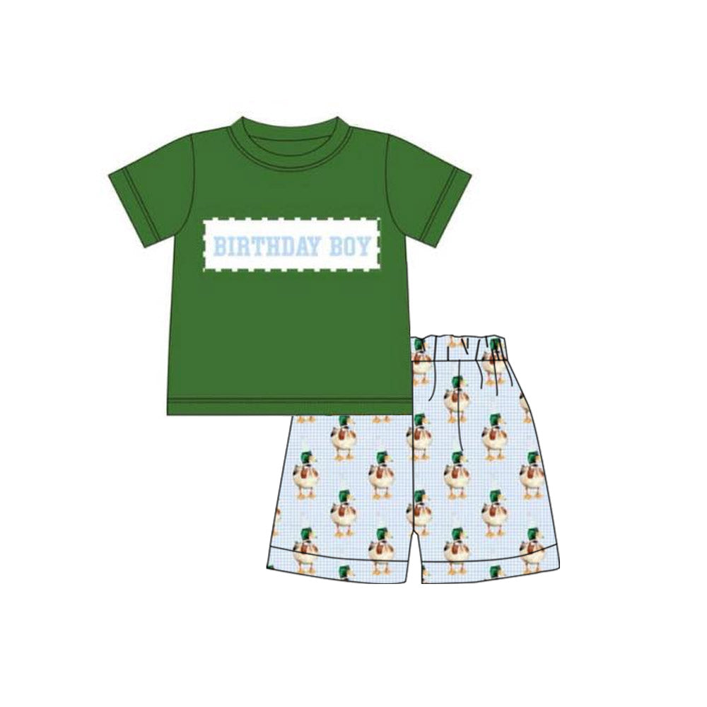 Baby Boys Birthday Boy Top Green Ducks Plaid Shorts Clothes Sets Preorder