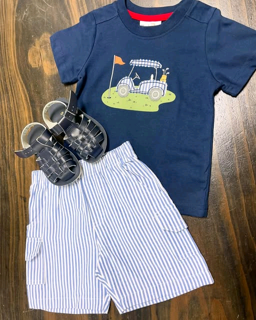 Baby Boys Navy Short Sleeve Golf Top Stripe Pockets Shorts Clothes Sets Preorder